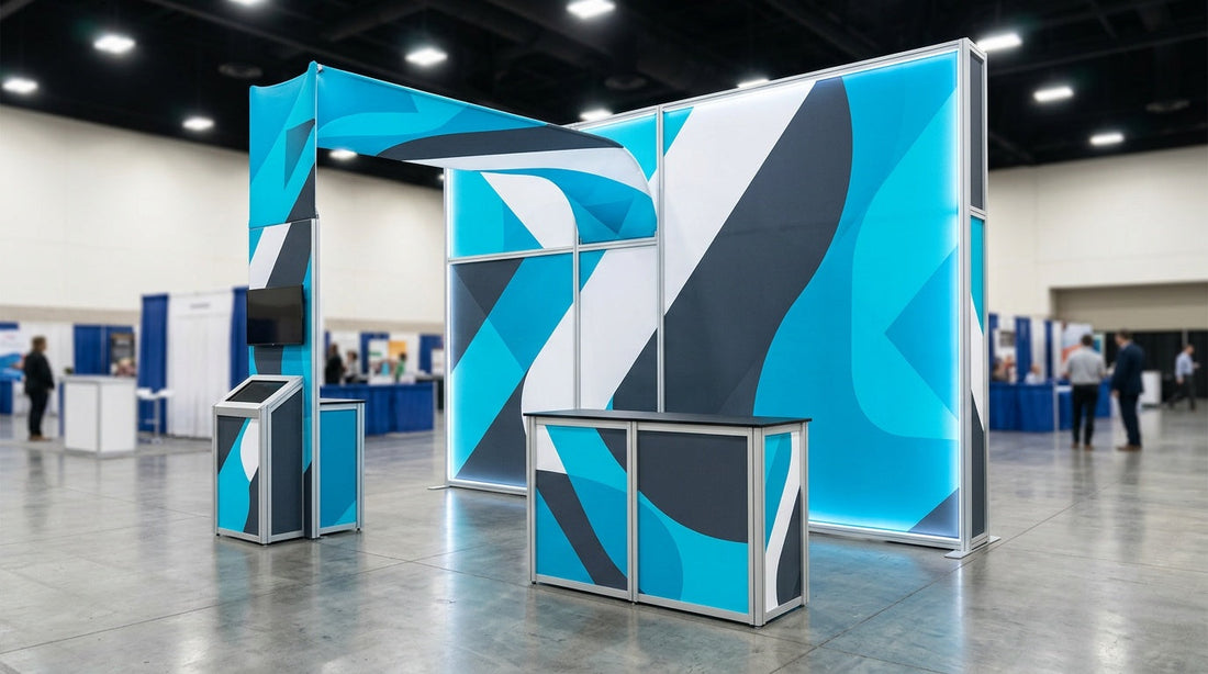 10x10ft turnkey trade show booth rentals with slatwall and counters