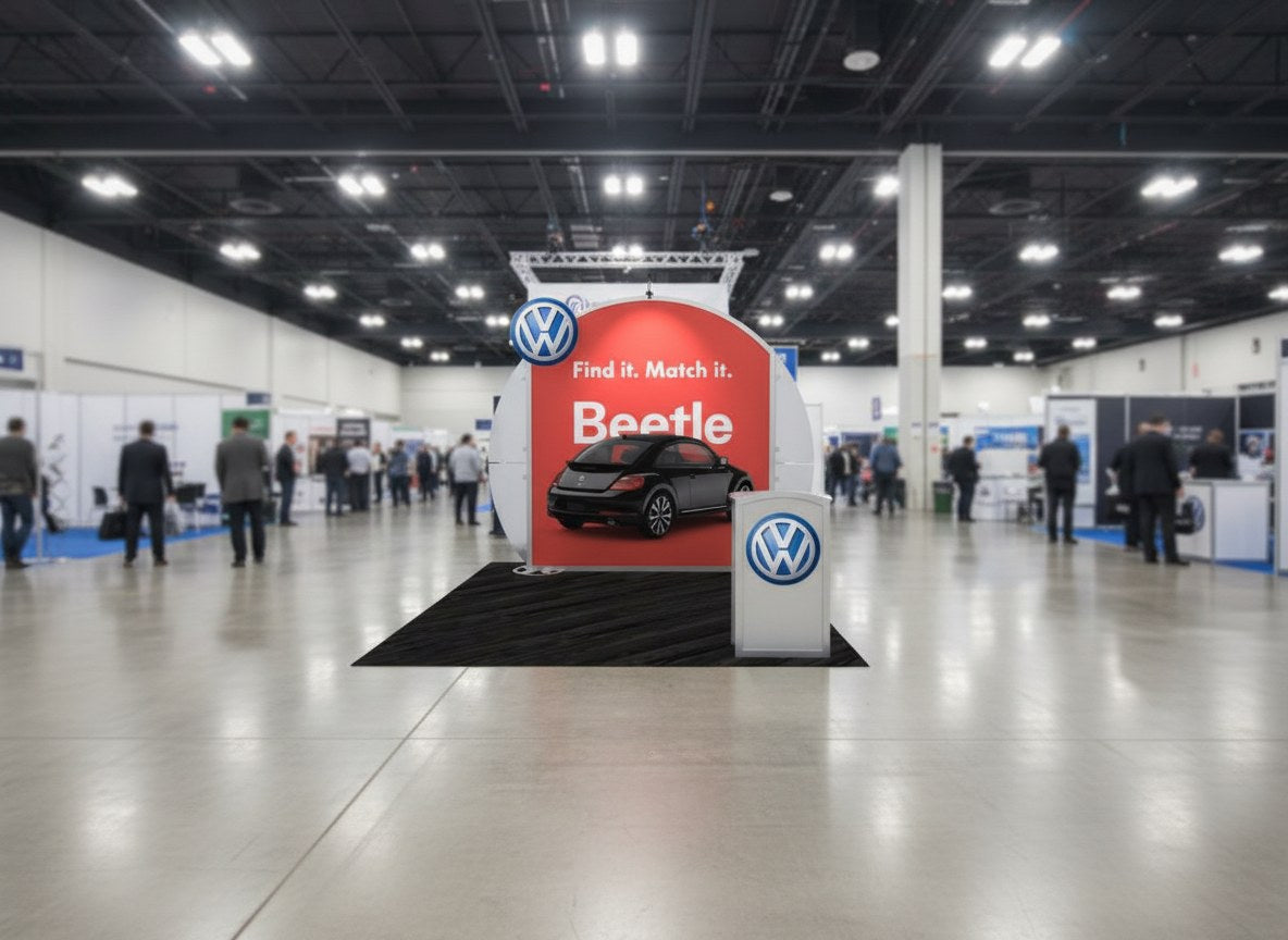 Hybrid modular trade show booth at an exhibition