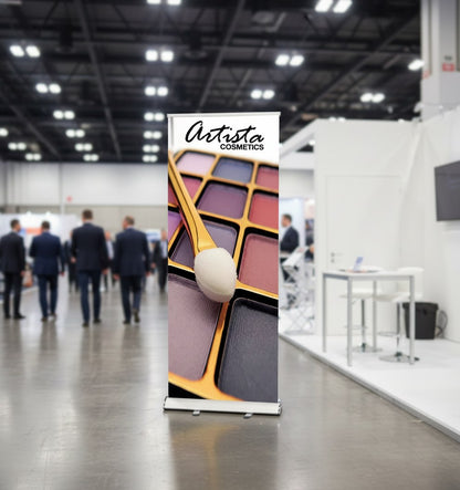 Retractable banner stand at a trade show