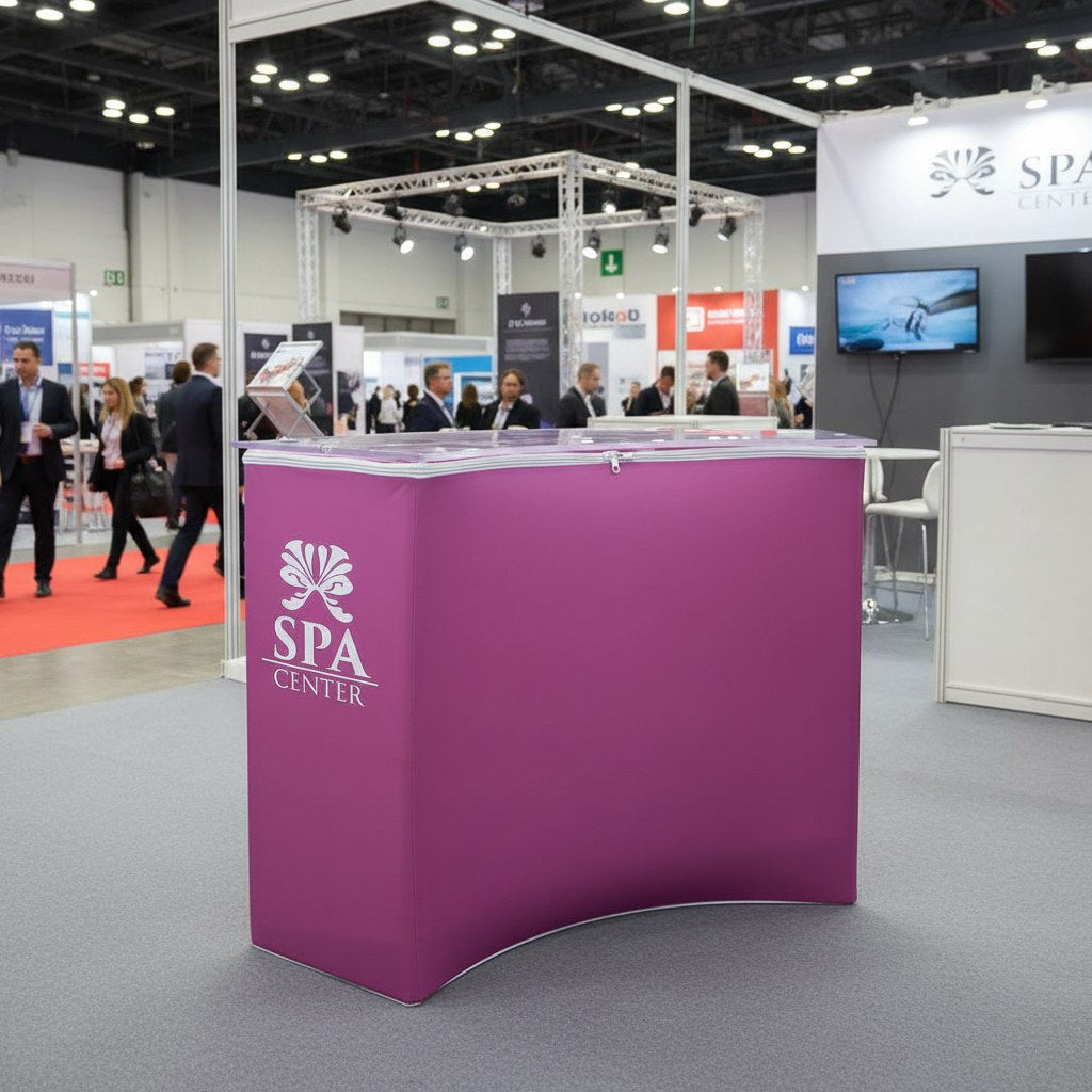 Portable trade show counter at a booth
