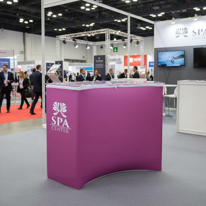 Portable trade show counter at a booth