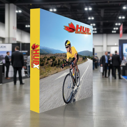 Pop up fabric trade show display backwall at a booth