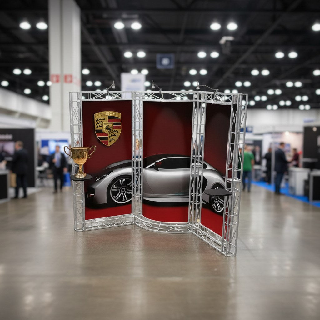 Structural truss trade show booth at an exhibition