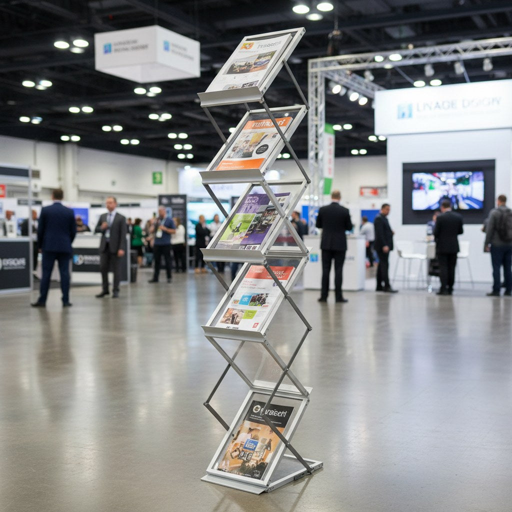 Literature brochure rack stand at a trade show booth