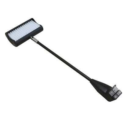 A black LED light designed for pop-up displays, featuring a rectangular head with white LEDs and a flexible arm - Iconic Displays 