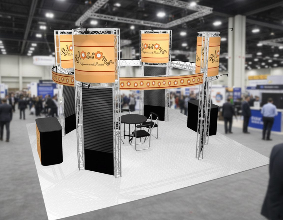 20x20 island booth display at a trade show