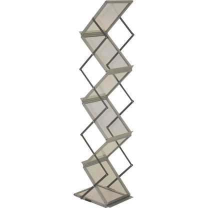 Zedup lite literature rack with a zigzag design and multiple display shelves.